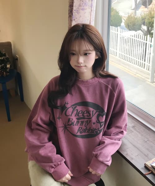 Cheesy Bunny Raglan Pigment Sweatshirt Dusty Pink