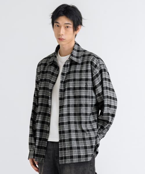 Premium Oversized Flannel Pocket Check Shirt [Black]