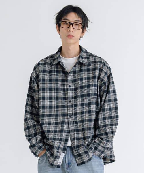Premium Oversized Flannel Pocket Check Shirt [Navy]