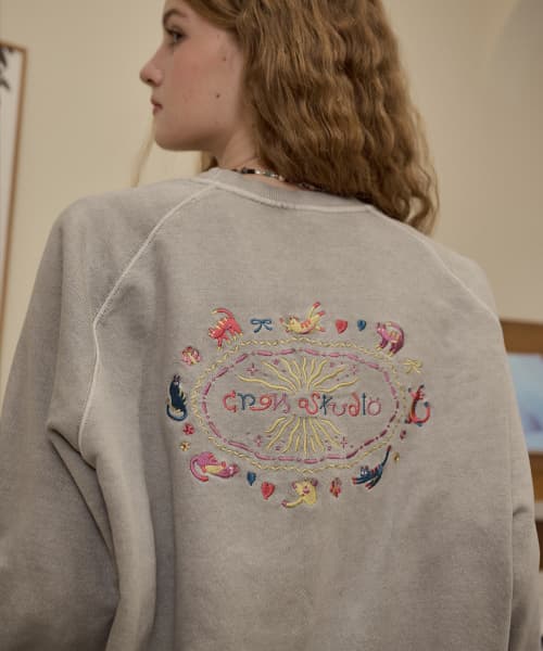 Cat Stitch Raglan Pigment Sweatshirt Ghost Gray