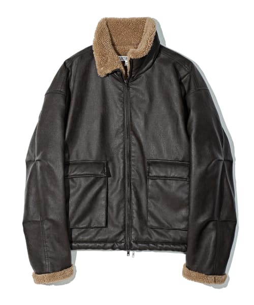Brown Leather Boa Fleece Mouton Jacket