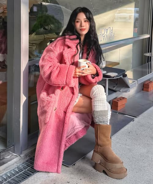 Teddy Bear Oversized Double Long Wool Coat [Pink]