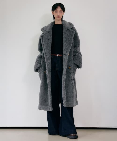 Teddy Bear Oversized Double Long Wool Coat [Dark Gray]