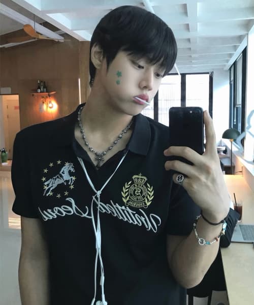 Untitled Crest Polo Crop Short Sleeve Black