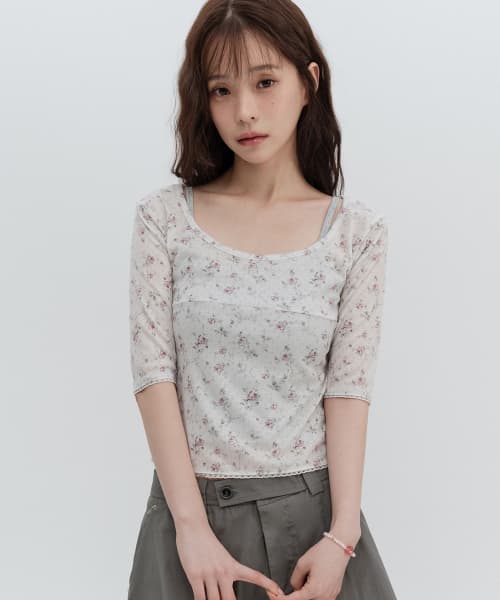 3/4 Sleeve Lace Flower T-Shirt