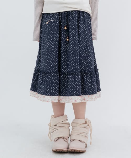 Flower Pocket Midi Skirt_Navy