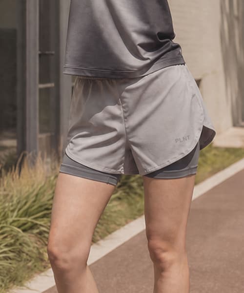 Women Quick-Dry Mesh 2 in 1 Shorts Light Gray