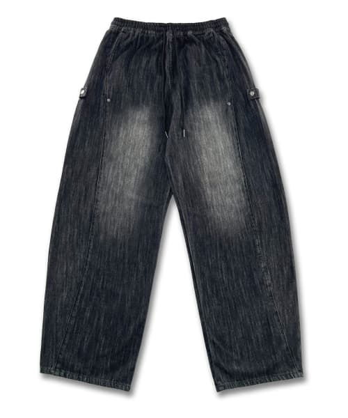 Banding Snap Curved Denim Pants MR6DU164_BLACK