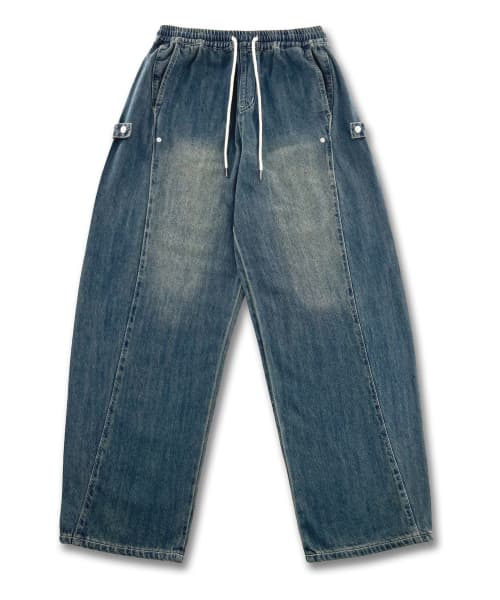 Elastic Snap Curved Denim Pants MR6DU164_YELLOW INDIGO