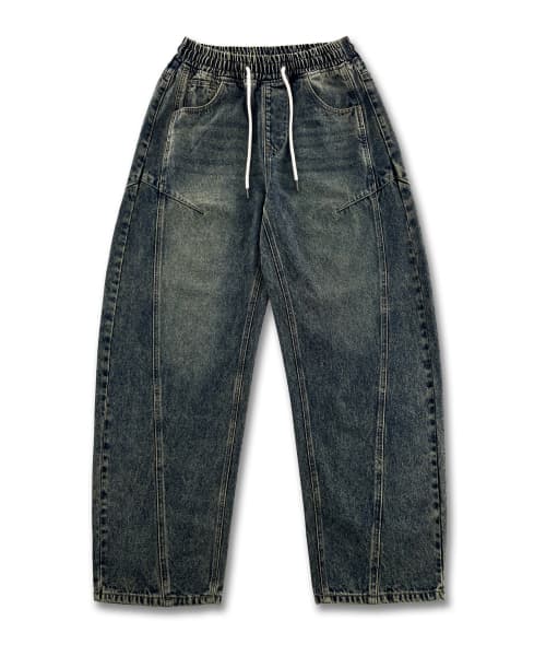 Banding Cut-Detail Curved Denim Pants LR6DU163_INDIGO
