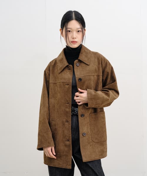 Elan Suede Half Coat - Brown