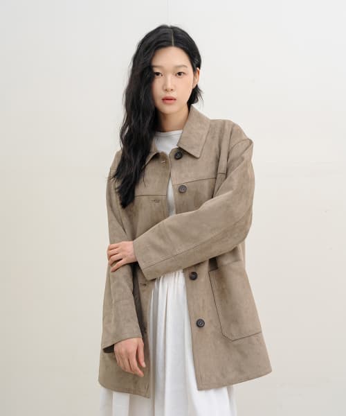 Elan Suede Half Coat - Sand