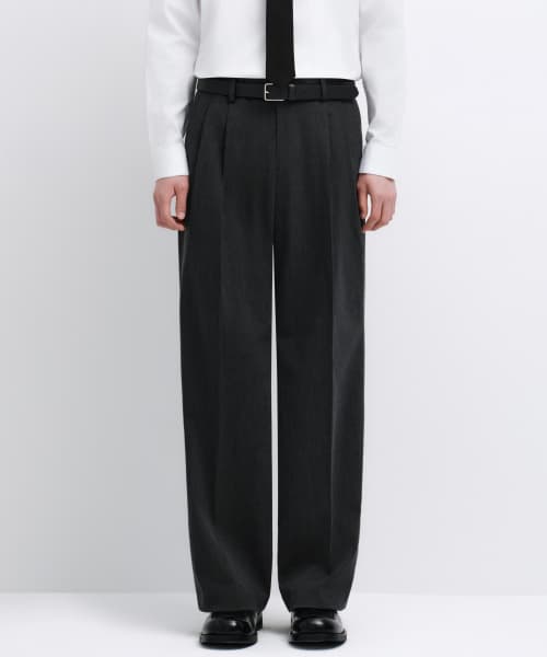 REAL WIDE HIDDEN ELASTIC WAISTBAND SLACKS_CHARCOAL GRAY