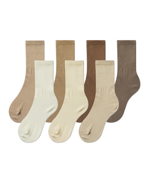 Lightweight Crew Socks Color Variation 7-Pack [Beige]