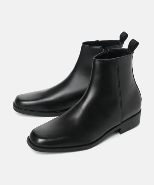 Spencer Cowhide Square Toe Zipper Boots 4cm (CR0034BK)