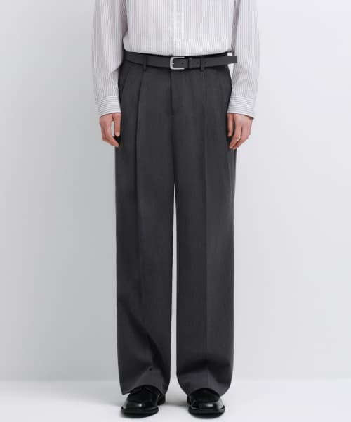 REAL WIDE HIDDEN ELASTIC WAISTBAND SLACKS_MEDIUM GRAY