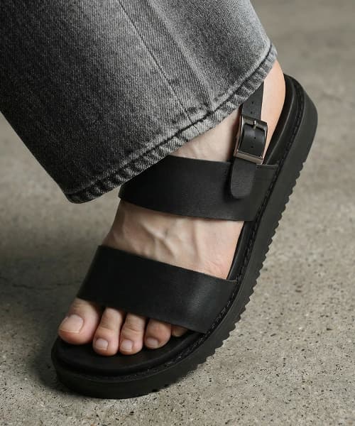 [SECOND.A] Double Line Basic Leather Sandals 2NDS010B [BLACK]