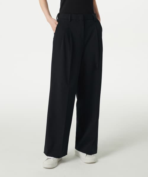 WOMENS LIGHTWEIGHT HIGH WAISTED WIDE HIDDEN ELASTIC WAISTBAND SLACKS [BLACK]