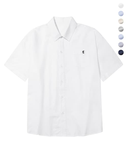 City Boy Boat Embroidery Oxford Oversized Short Sleeve Shirt_7color