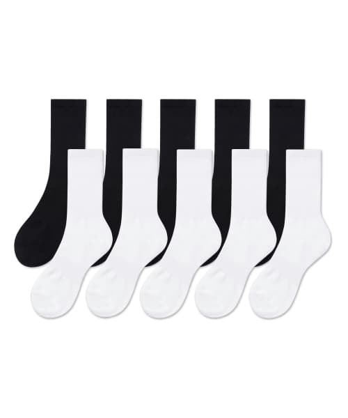 Lightweight Crew Socks 10-Pack [White/Black]