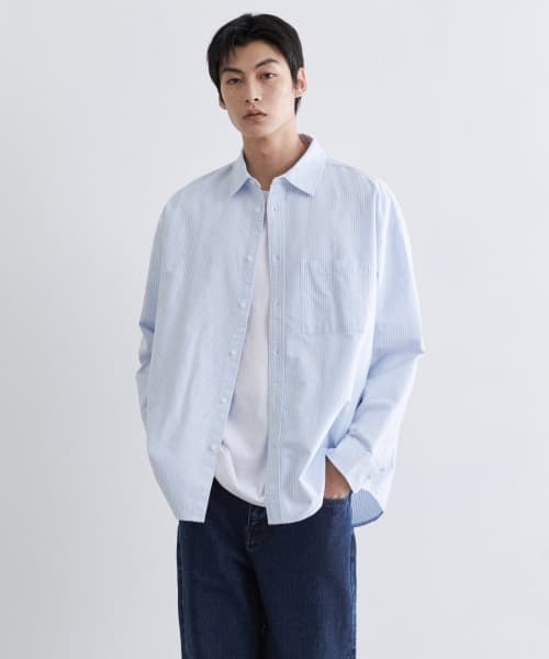 STRIPE OVERSIZED OXFORD SHIRT [SKY BLUE STRIPE]