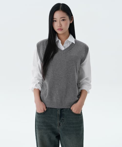WOMENS LAMBSWOOL KNIT VEST [MEDIUM GRAY]
