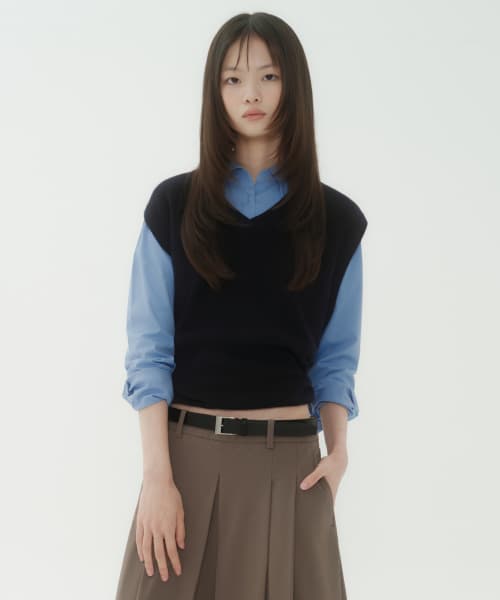 WOMENS LAMBSWOOL KNIT VEST [NAVY]