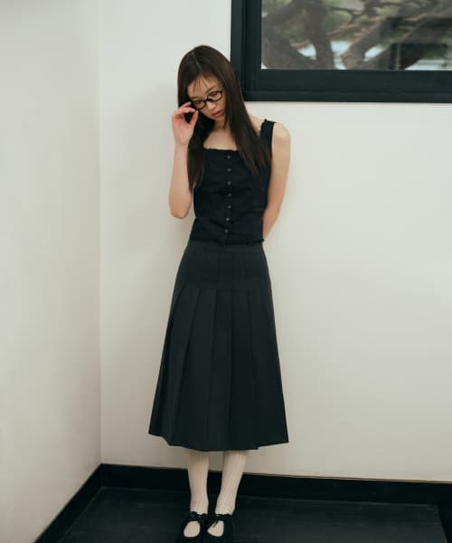 WOMENS PLEATS MIDI SKIRT_CHARCOAL GRAY