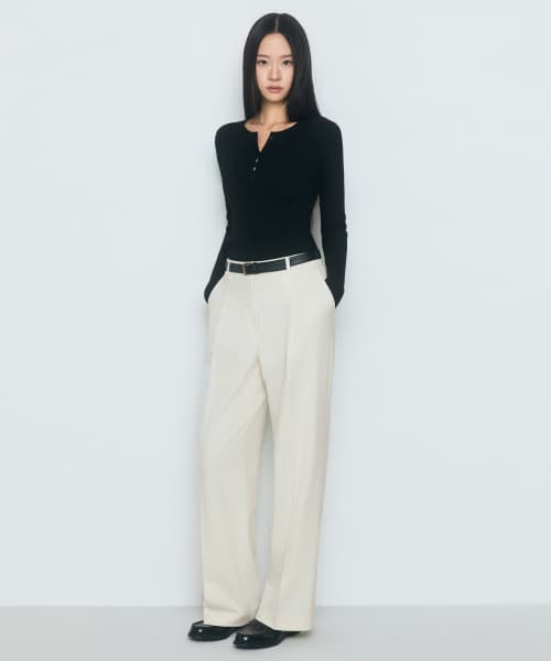 Women's Waistbandless Wide Slacks [Cream]