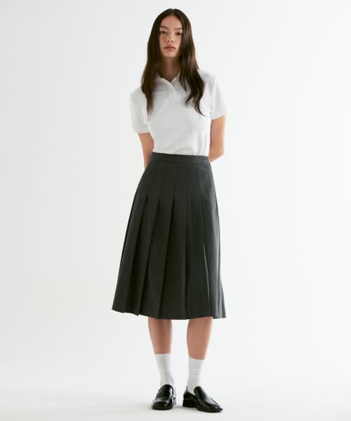 WOMENS PLEATS MIDI SKIRT [MEDIUM GRAY]