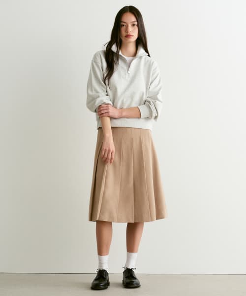 WOMENS PLEATS MIDI SKIRT_BEIGE