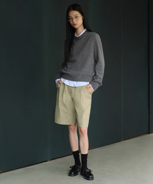 Women's Cotton Wide Bermuda Shorts [Beige]
