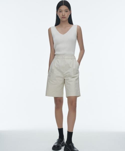 Women's Cotton Wide Bermuda Shorts [Cream]