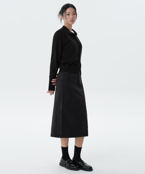 Womens Denim Midi Skirt [Washed Black]