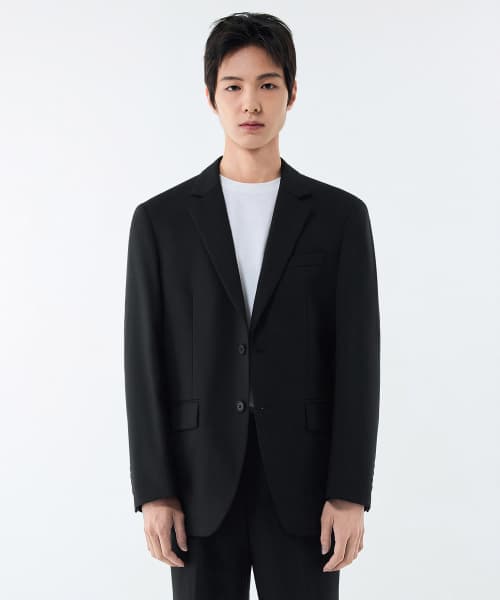 WOOL BLEND RELAXED BASIC BLAZER [BLACK]
