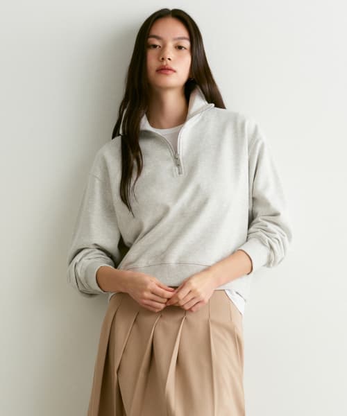 WOMENS HALF ZIP SWEATSHIRT_MELANGE LIGHT GRAY