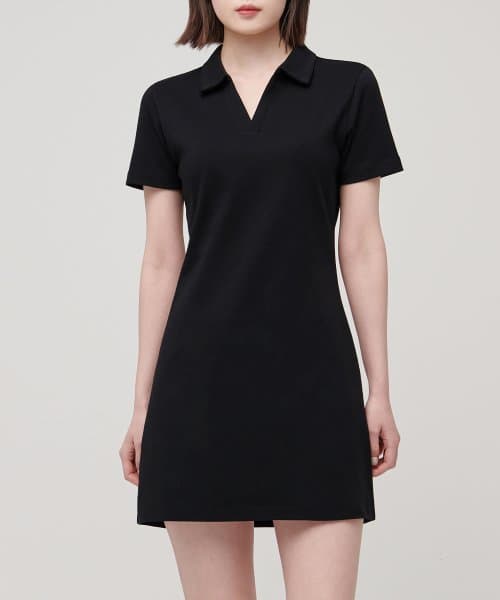 WOMENS SLIT NECK TURTLENECK DRESS [BLACK]