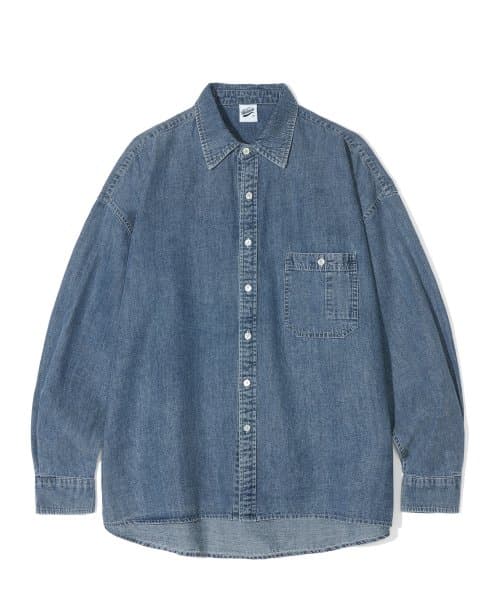 Oversized stone-washed denim shirt blue