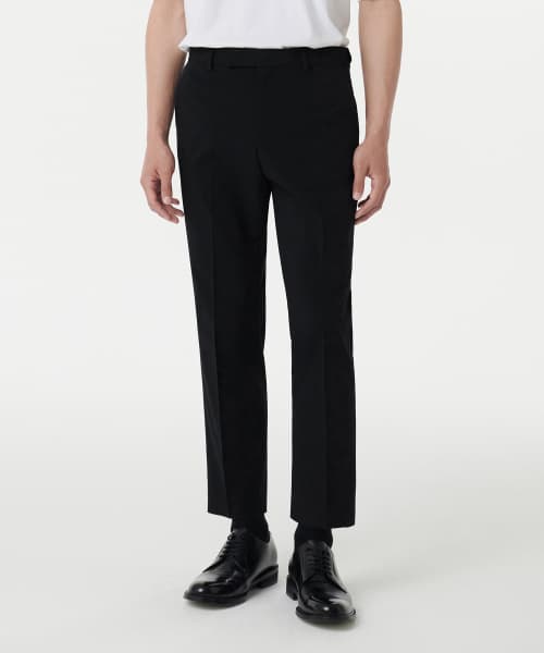 [Cooltandard] Relaxed Tapered Hidden Banding Crop Slacks [Black]