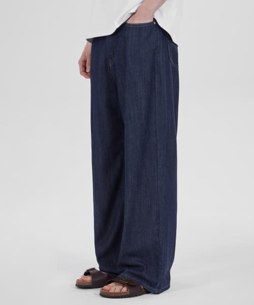 Linen-like Easy Wide Denim Pants Deep Indigo