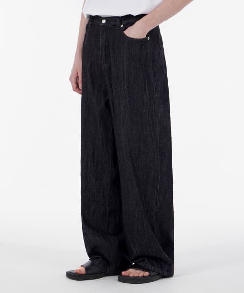 Linen-like Easy Wide Denim Pants Black