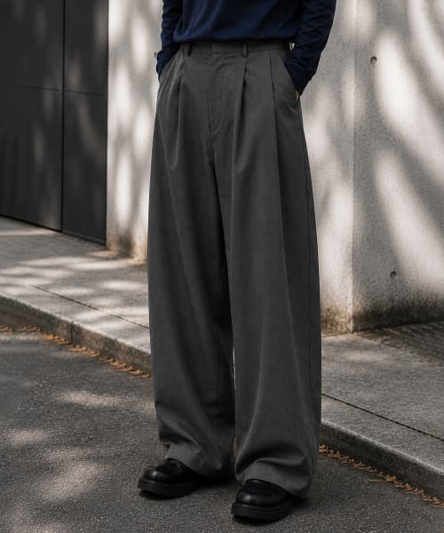 Double Tuck Wide Slacks [Gray]