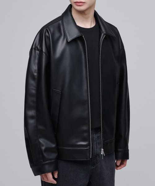 Vegan Leather Extra Oversized Single Jacket_Black