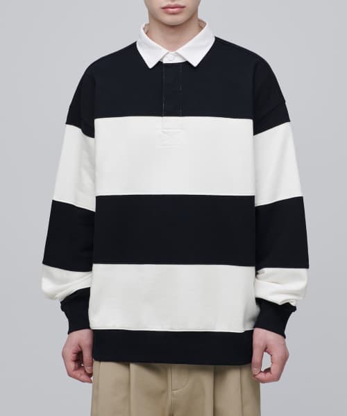 Oversized Stripe Rugby Sweatshirt [Black/Cream]