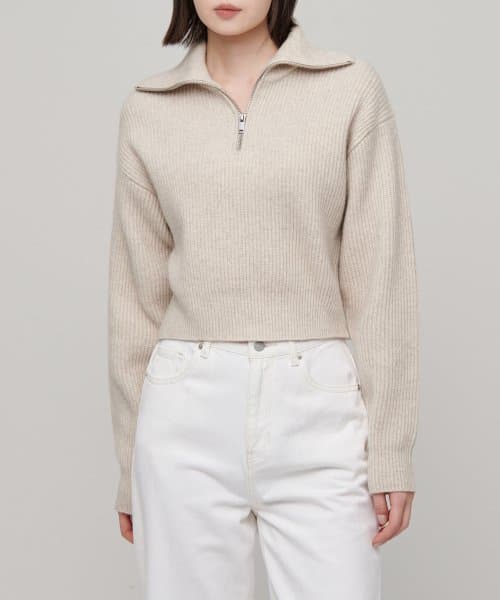 Women's Lambswool Ribbed Knit Half Zip [Oatmeal]