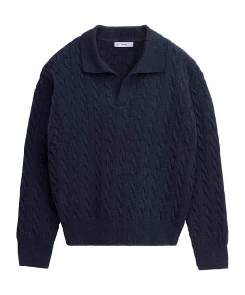 Cable Collared Knit Sweater [navy]