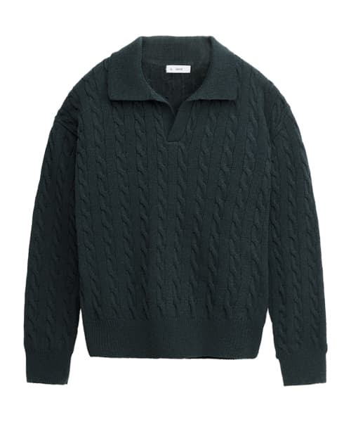 Cable Collar Knit Sweater [Green]