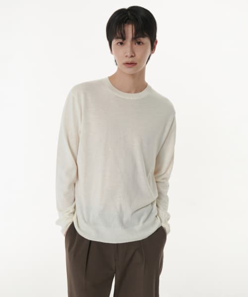 Merino Wool Blend High-Gauge Crew Neck Knit [Ivory]