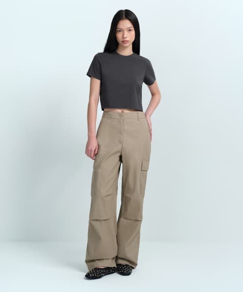 Women's Wide Cargo Pants [Beige]