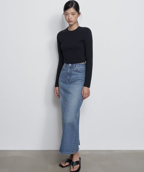 Womens Denim Maxi Skirt [Medium Indigo]